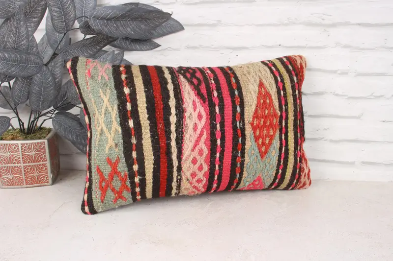 Gift Pillow, Kilim Pillow Cover, 12x20 Green Pillow Sham, Pillow Case, Ethnic Pillow Cover Pillow Sham, Ethnical Kilim Rug Pillow - 3