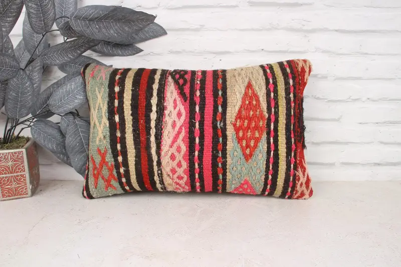 Gift Pillow, Kilim Pillow Cover, 12x20 Green Pillow Sham, Pillow Case, Ethnic Pillow Cover Pillow Sham, Ethnical Kilim Rug Pillow - 1