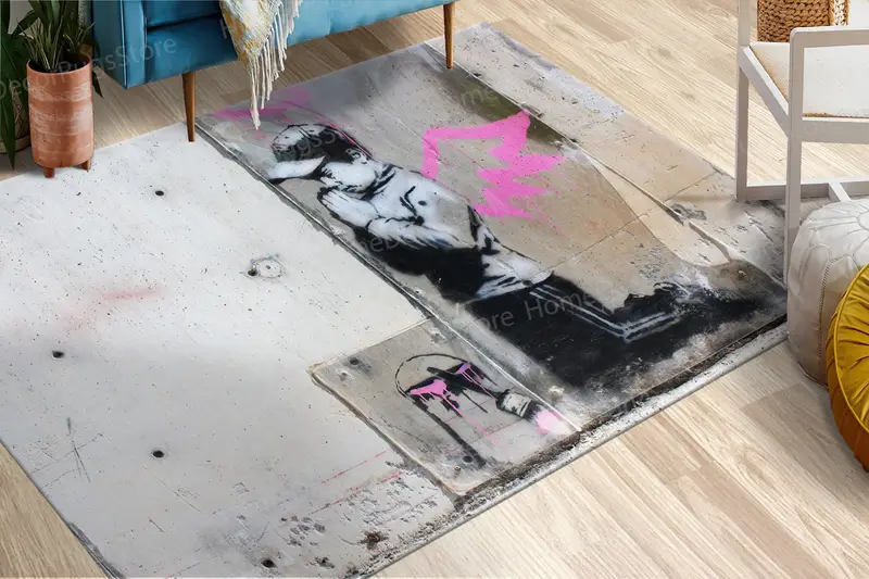 Eleganter bedruckter Teppich mit Banksy Angel Boy-Design