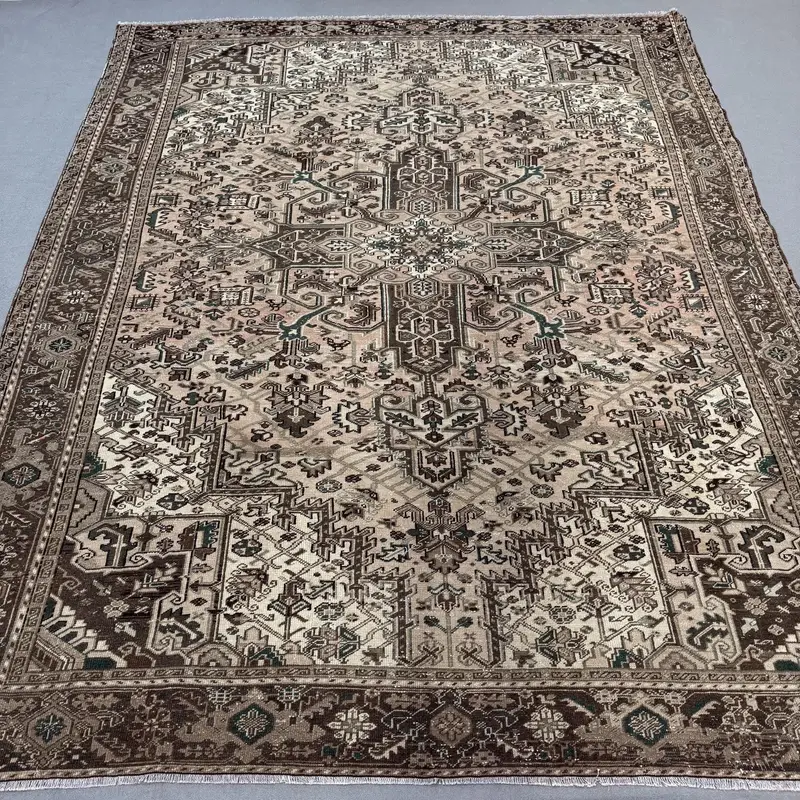 8.4x12.2 ft Vintage Türk Halısı, Büyük Boy Halı, Kahverengi Mavi Ombré Yün Halı - 1