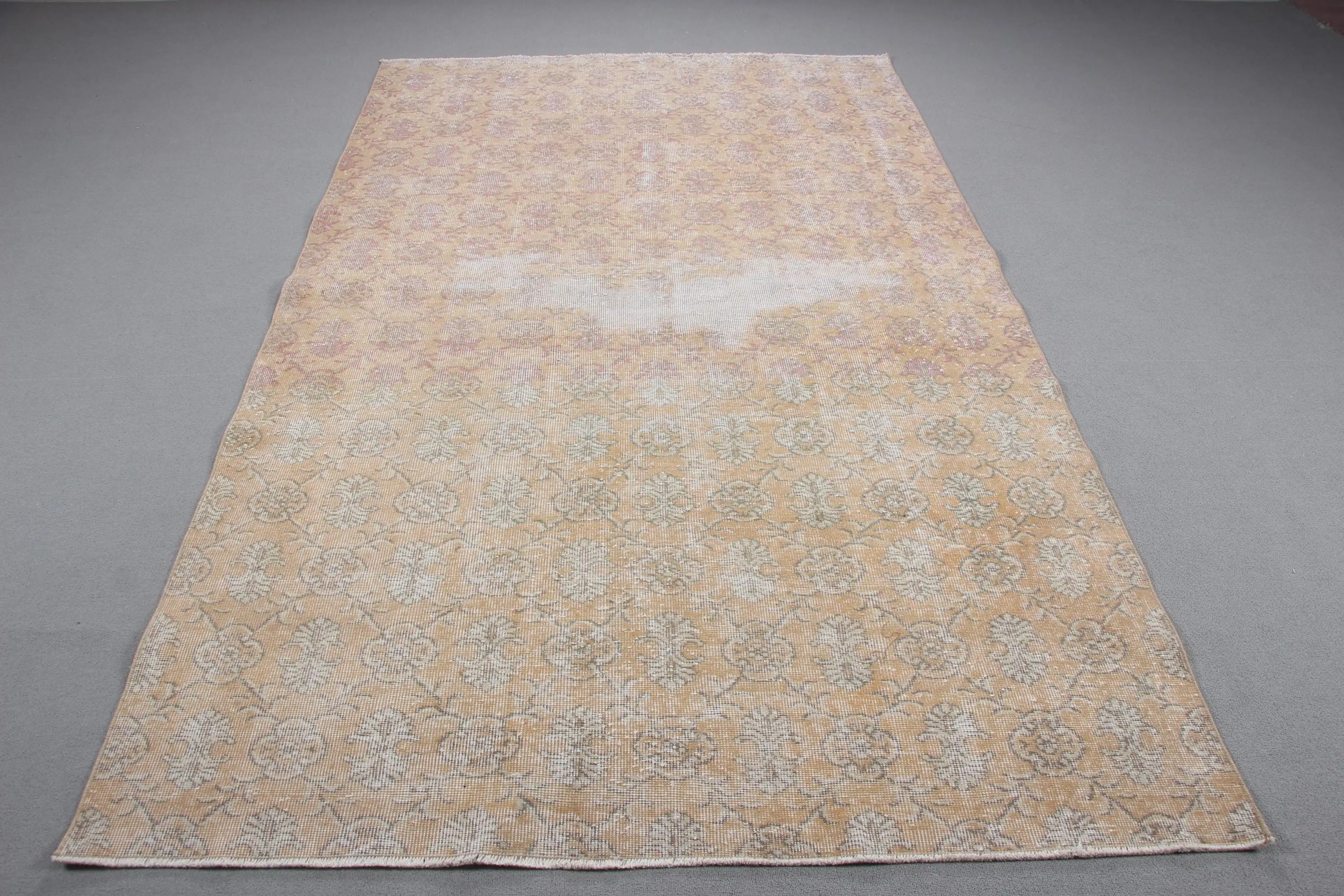 Vintage Türk Büyük Halı 5.4x9.1 ft, Bej Çizgili Yün Halı - 1