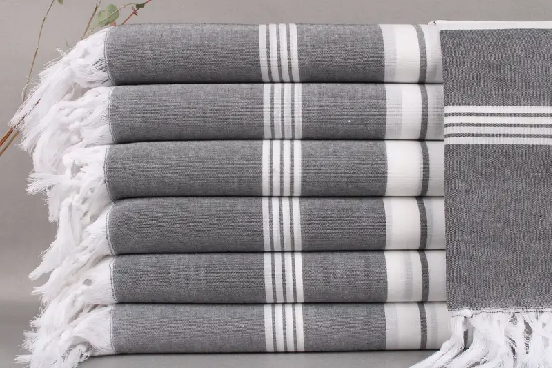 Personalized Beach Towel Dark Gray Striped, Beige, 32x67 Inches