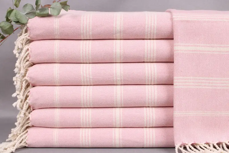 Monogrammed Hand Towel Pink Striped Organic Cotton, 24x38 Inches