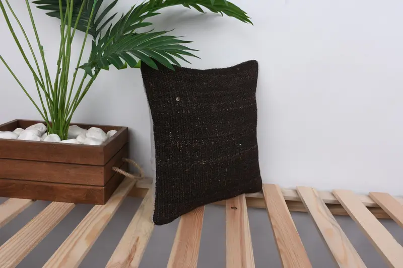 Vintage Pillow, 12x12 Brown Pillow Case, Meditation Pillow, Crochet Pattern Pillow Cover, Turkish Kilim Pillow, Vintage Kilim Pillow, Pillow Cover - 4