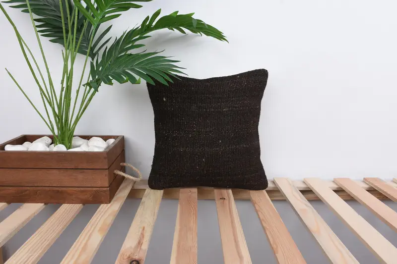 Vintage Pillow, 12x12 Brown Pillow Case, Meditation Pillow, Crochet Pattern Pillow Cover, Turkish Kilim Pillow, Vintage Kilim Pillow, Pillow Cover - 1