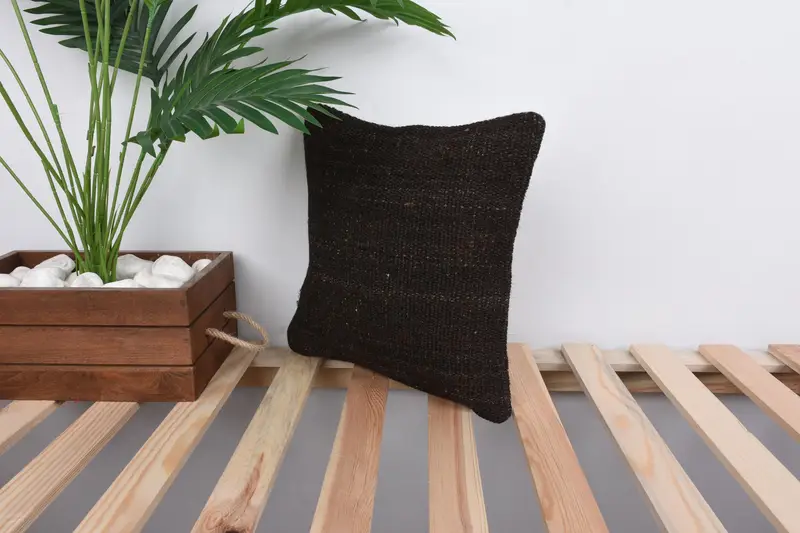 Vintage Pillow, 12x12 Brown Pillow Case, Meditation Pillow, Crochet Pattern Pillow Cover, Turkish Kilim Pillow, Vintage Kilim Pillow, Pillow Cover - 5