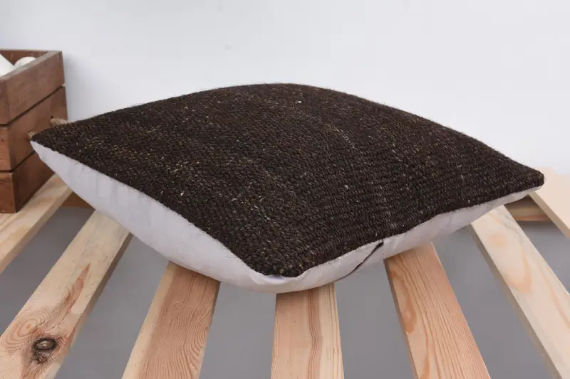 Vintage Pillow, 12x12 Brown Pillow Case, Meditation Pillow, Crochet Pattern Pillow Cover, Turkish Kilim Pillow, Vintage Kilim Pillow, Pillow Cover - 6