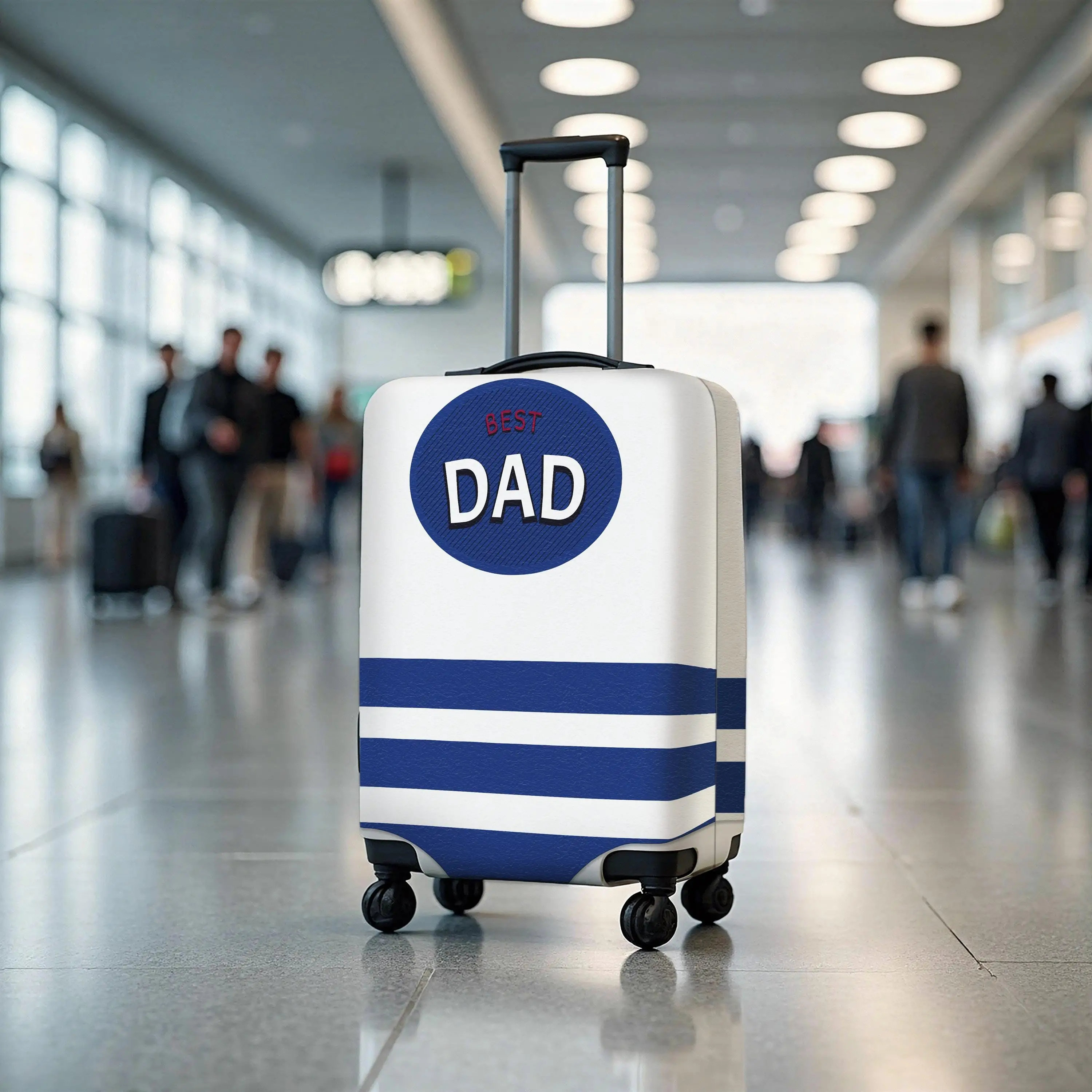 Navy Stripe Luggage Cover, Custom Protector for Travel, Father Gift - 1