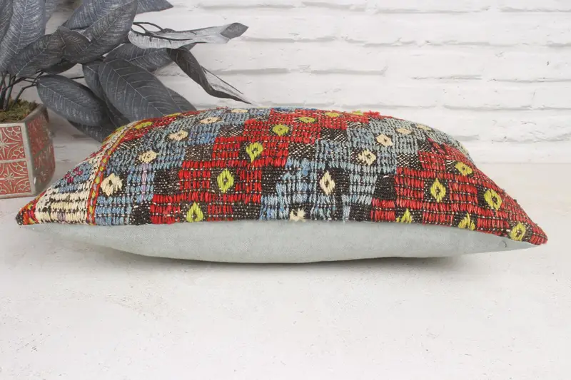 12x20 Blue Cushion Case, Pillow Cover, Interior Designer Pillow, Handwoven Cushion, Boho Pillow, Vintage Kilim Throw Pillow - 5