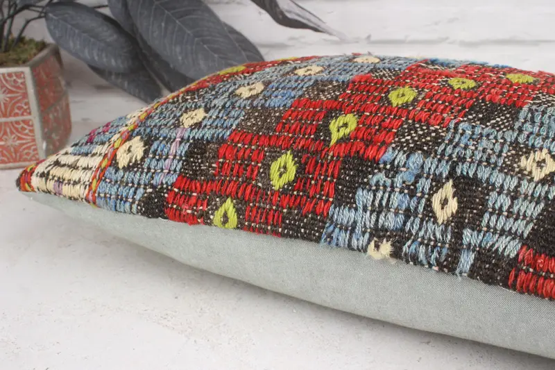 12x20 Blue Cushion Case, Pillow Cover, Interior Designer Pillow, Handwoven Cushion, Boho Pillow, Vintage Kilim Throw Pillow - 7