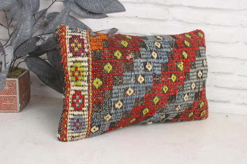 12x20 Blue Cushion Case, Pillow Cover, Interior Designer Pillow, Handwoven Cushion, Boho Pillow, Vintage Kilim Throw Pillow - 3