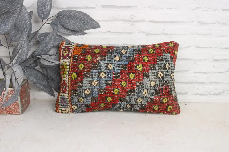 12x20 Blue Cushion Case, Pillow Cover, Interior Designer Pillow, Handwoven Cushion, Boho Pillow, Vintage Kilim Throw Pillow - 1