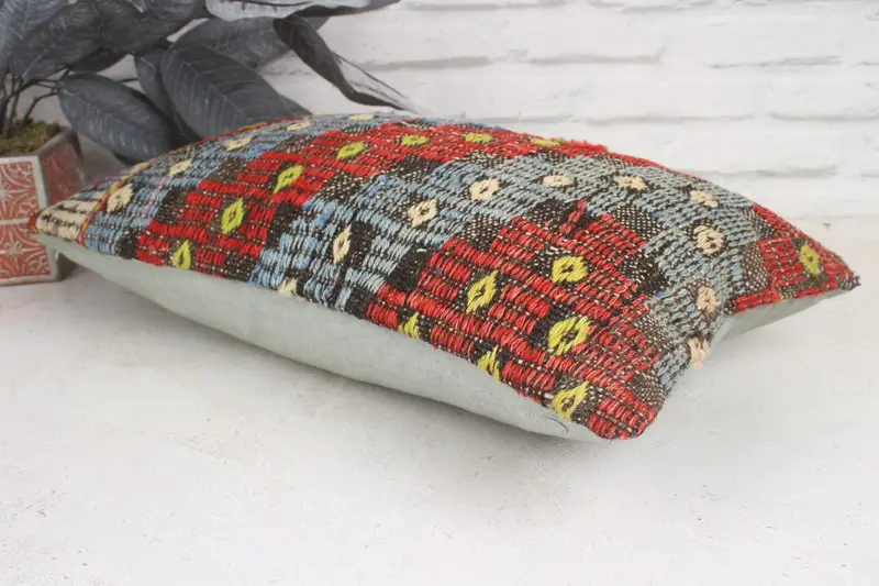 12x20 Blue Cushion Case, Pillow Cover, Interior Designer Pillow, Handwoven Cushion, Boho Pillow, Vintage Kilim Throw Pillow - 6