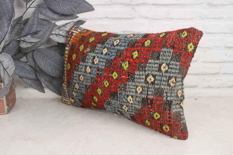 12x20 Blue Cushion Case, Pillow Cover, Interior Designer Pillow, Handwoven Cushion, Boho Pillow, Vintage Kilim Throw Pillow - 4