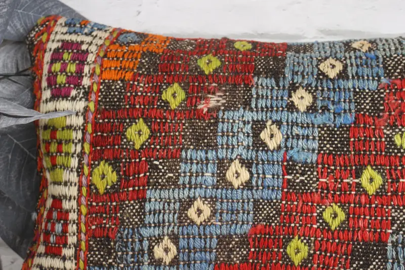 12x20 Blue Cushion Case, Pillow Cover, Interior Designer Pillow, Handwoven Cushion, Boho Pillow, Vintage Kilim Throw Pillow - 2