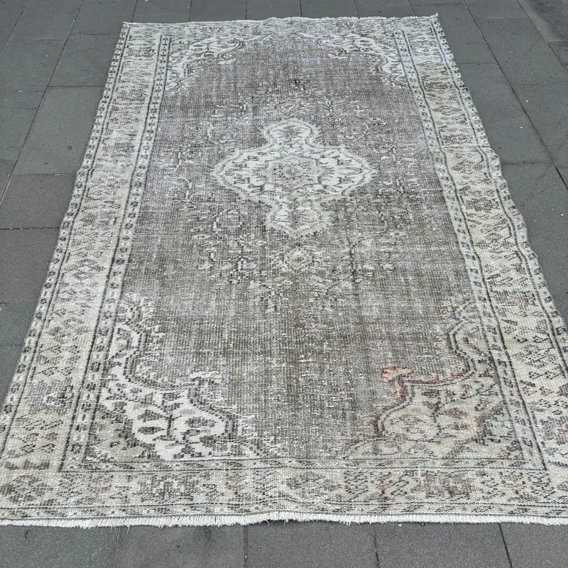 5.4x8.5 ft Rug, Large Turkish Rug, Gray Oushak Floral Rug - 1