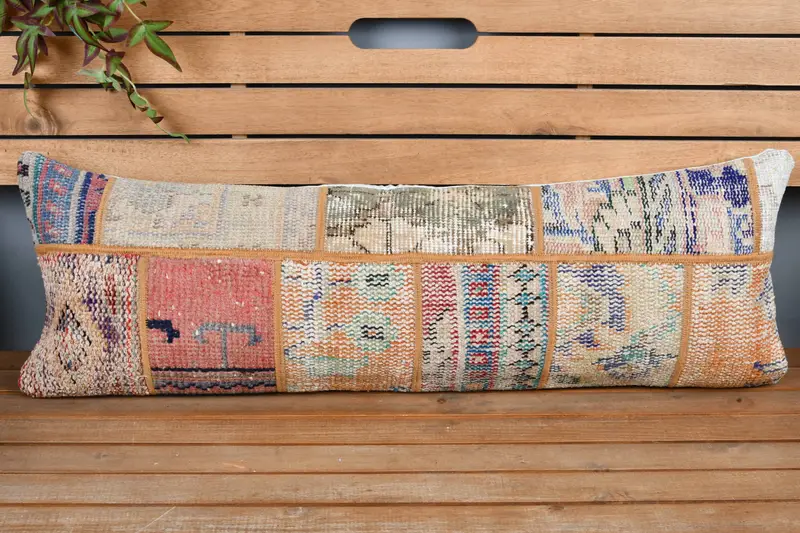 Tribal Cushion, Boho Pillow, Pillow Cover, Seat Pillow Sham, Kilim Pillow Cover, 12x36 Blue Pillow, Vintage Kilim Throw Pillow - 6