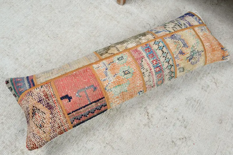 Tribal Cushion, Boho Pillow, Pillow Cover, Seat Pillow Sham, Kilim Pillow Cover, 12x36 Blue Pillow, Vintage Kilim Throw Pillow - 8