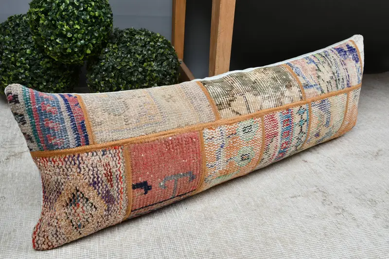 Tribal Cushion, Boho Pillow, Pillow Cover, Seat Pillow Sham, Kilim Pillow Cover, 12x36 Blue Pillow, Vintage Kilim Throw Pillow - 7