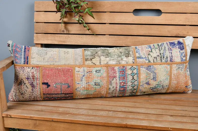 Tribal Cushion, Boho Pillow, Pillow Cover, Seat Pillow Sham, Kilim Pillow Cover, 12x36 Blue Pillow, Vintage Kilim Throw Pillow - 1