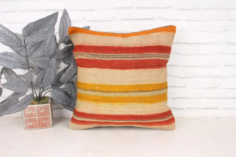 18x18 Beige Pillow Case, Pillow Cover, Turkish Kilim Pillow, Turkish Pillow, Pillow for Couch, Boho Chic Pillow Case, Authentic Cushion Cover - 1