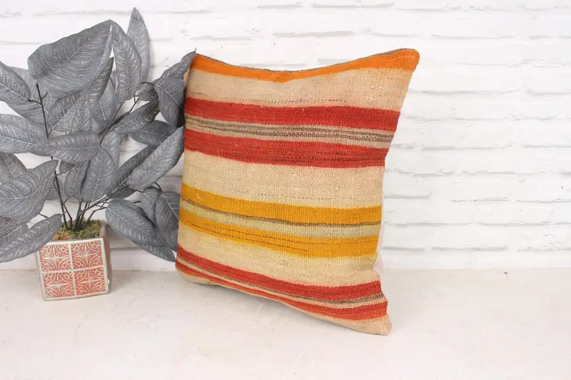18x18 Beige Pillow Case, Pillow Cover, Turkish Kilim Pillow, Turkish Pillow, Pillow for Couch, Boho Chic Pillow Case, Authentic Cushion Cover - 4