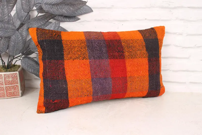 Antique Pillows, Home Decor Pillow, Car Cushion Cover, Pillow Case, Ethnical Kilim Rug Pillow, Neutral Cushion Case, 12x20 Orange Pillow Case - 3