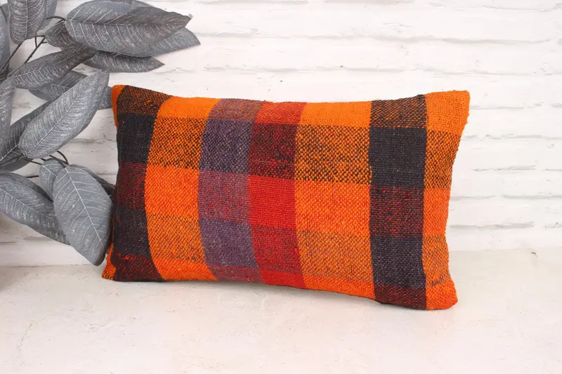 Antique Pillows, Home Decor Pillow, Car Cushion Cover, Pillow Case, Ethnical Kilim Rug Pillow, Neutral Cushion Case, 12x20 Orange Pillow Case - 4