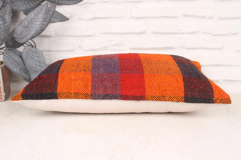 Antique Pillows, Home Decor Pillow, Car Cushion Cover, Pillow Case, Ethnical Kilim Rug Pillow, Neutral Cushion Case, 12x20 Orange Pillow Case - 5