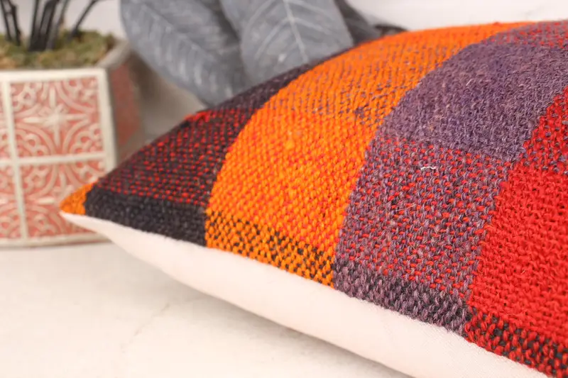 Antique Pillows, Home Decor Pillow, Car Cushion Cover, Pillow Case, Ethnical Kilim Rug Pillow, Neutral Cushion Case, 12x20 Orange Pillow Case - 7