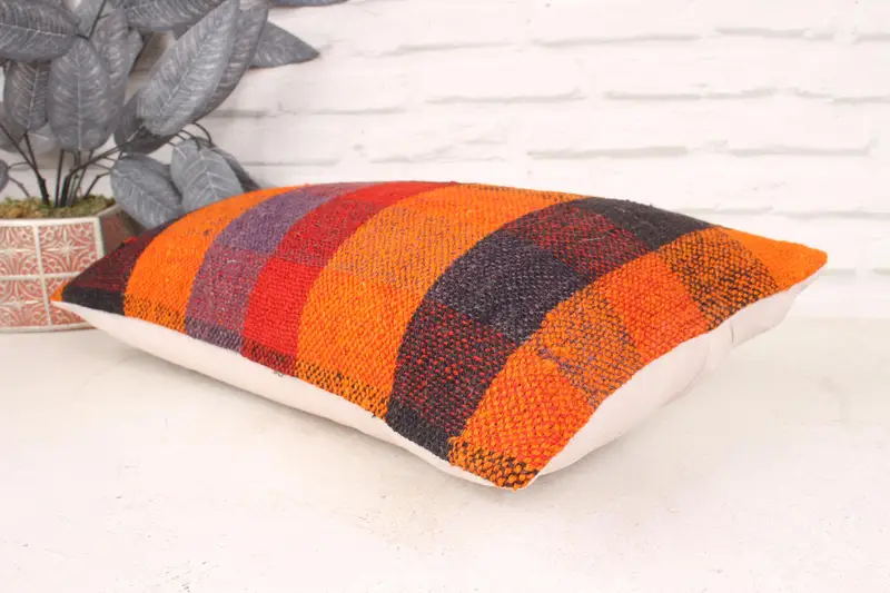 Antique Pillows, Home Decor Pillow, Car Cushion Cover, Pillow Case, Ethnical Kilim Rug Pillow, Neutral Cushion Case, 12x20 Orange Pillow Case - 6