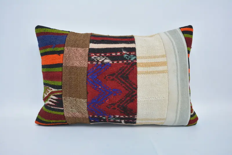 Ethnical Kilim Rug Pillow, Vintage Kilim Pillow, Cushion Cover, 16x24 Red Pillow Cover, Bench Cushion Cover, Antique Pillows - 1