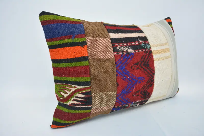 Ethnical Kilim Rug Pillow, Vintage Kilim Pillow, Cushion Cover, 16x24 Red Pillow Cover, Bench Cushion Cover, Antique Pillows - 3