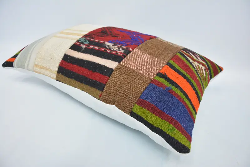 Ethnical Kilim Rug Pillow, Vintage Kilim Pillow, Cushion Cover, 16x24 Red Pillow Cover, Bench Cushion Cover, Antique Pillows - 6
