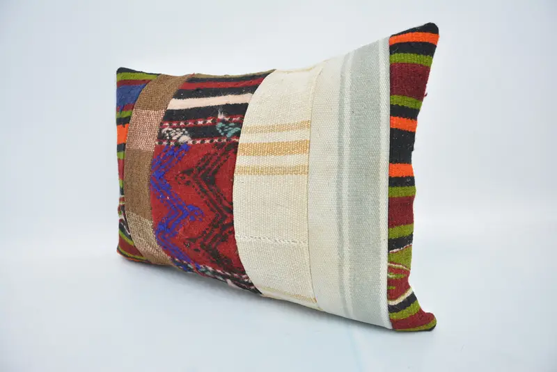 Ethnical Kilim Rug Pillow, Vintage Kilim Pillow, Cushion Cover, 16x24 Red Pillow Cover, Bench Cushion Cover, Antique Pillows - 4