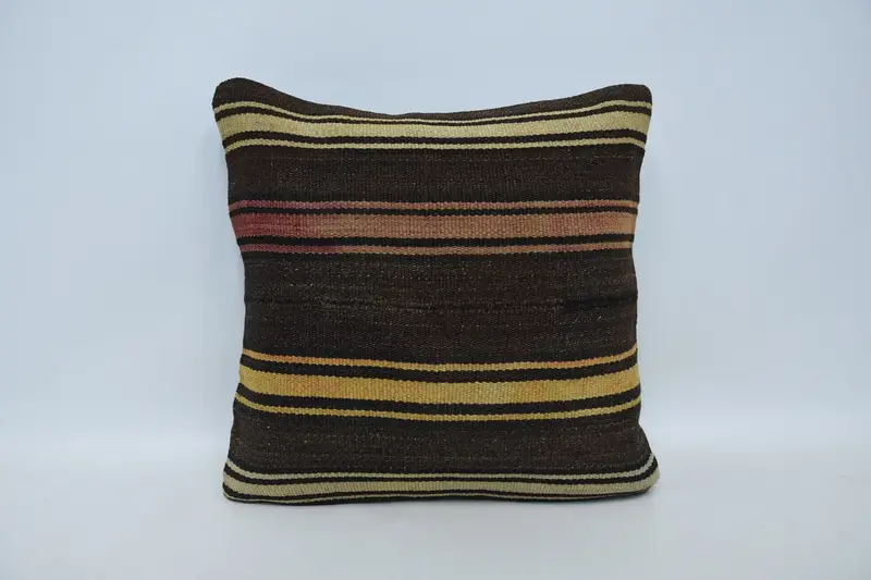 Vintage Wool Brown Pillow Cover, Striped Antique Square 20x20 inch Pillow Sham - 1