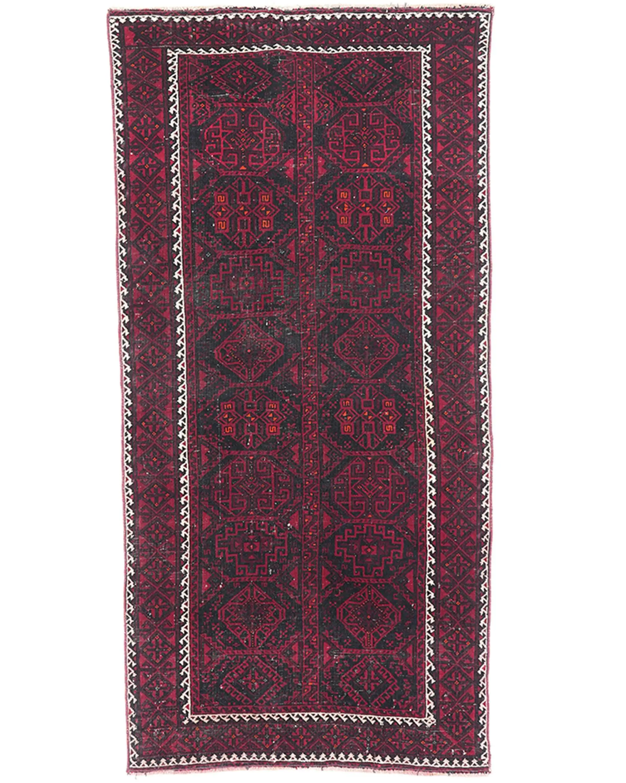 Vintage Halı, 3x6,1 ft Accent Halı, Kırmızı Siyah Yün Halı - 1