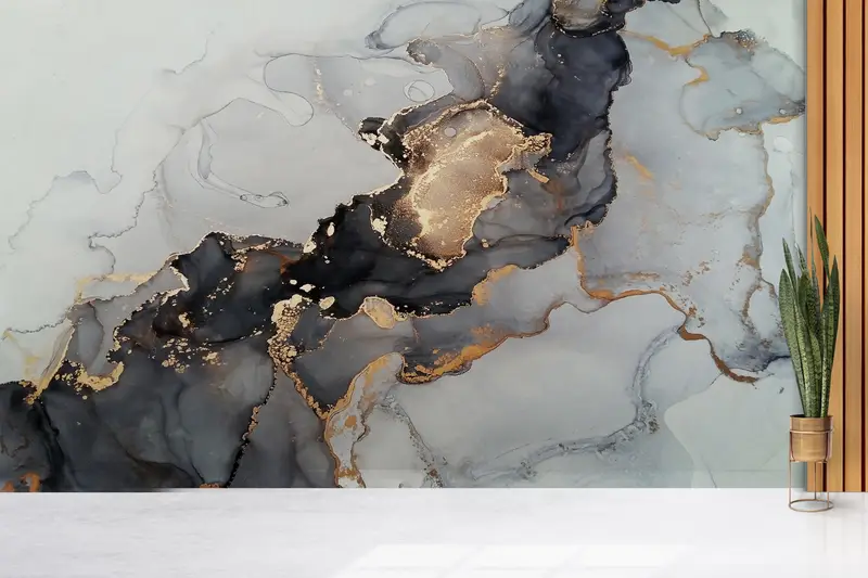 Luxuriöse bedruckte Tapete mit goldenem Marmor: Zeitgenössische Eleganz