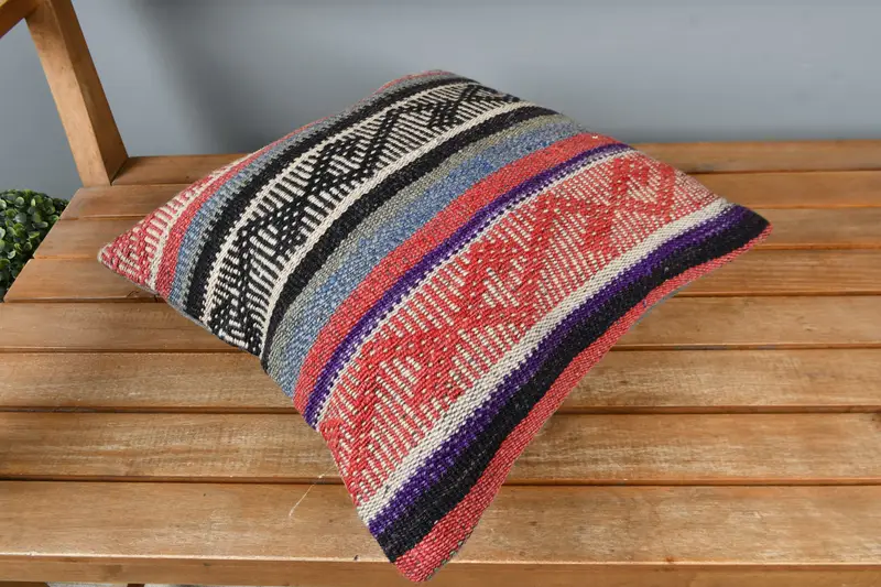 Kilim Pillow Cover, Decorative Bolster Pillow Cover, 16x16 Red Cushion Cover, Antique Pillows, Handmade Kilim Cushion, Couch Cushion Case, Pillow - 2