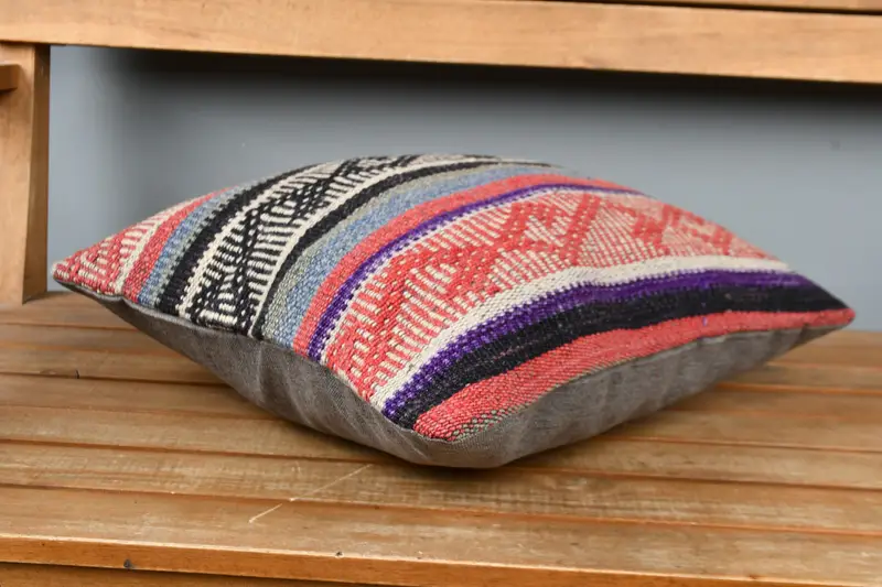Kilim Pillow Cover, Decorative Bolster Pillow Cover, 16x16 Red Cushion Cover, Antique Pillows, Handmade Kilim Cushion, Couch Cushion Case, Pillow - 3
