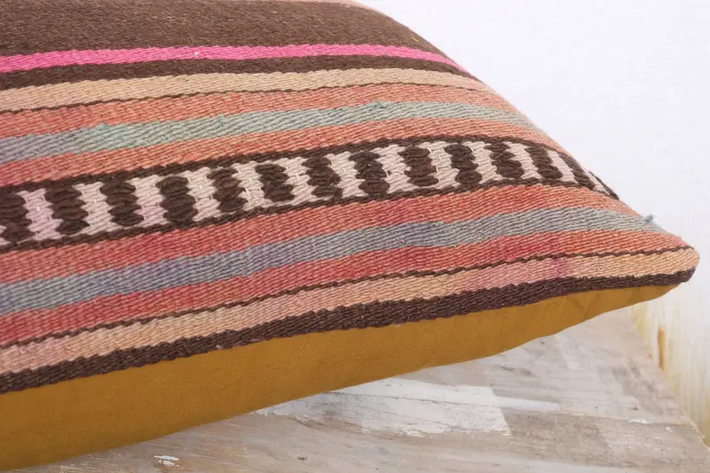 Pillow for Couch, Vintage Kilim Throw Pillow, Interior Designer Pillow, Cushion, 12x20 Brown Cushion Case, Yoga Pillow Case - 6