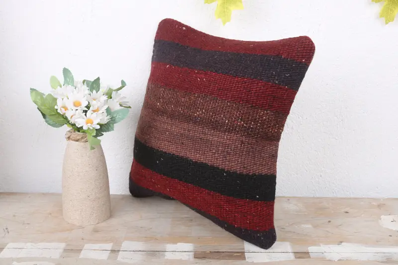 Vintage Kilim Throw Pillow, Wool Kilim Pillow Pillow Cover, 12x12 Red Cushion Cover, Gift Pillow, Meditation Pillow Cover, Pillow, Antique Pillows - 4