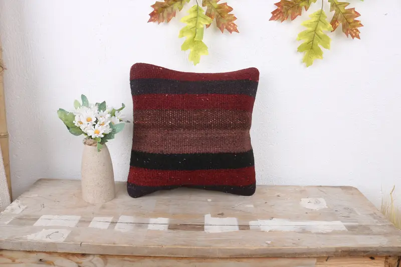Vintage Kilim Throw Pillow, Wool Kilim Pillow Pillow Cover, 12x12 Red Cushion Cover, Gift Pillow, Meditation Pillow Cover, Pillow, Antique Pillows - 1