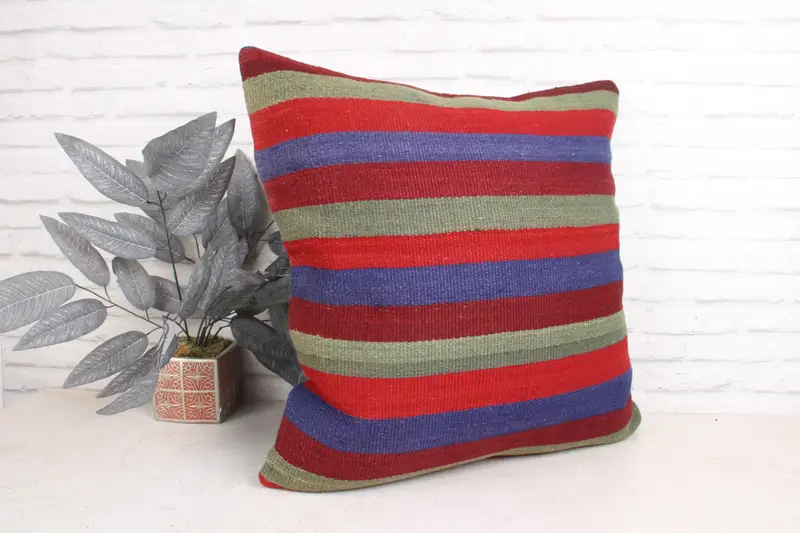 Cushion Cover, Turkish Kilim Pillow, Ethnical Kilim Rug Pillow, Boho Pillow Sham Cover, 24x24 Green Pillow Case, Oriental Cushion Cover - 3
