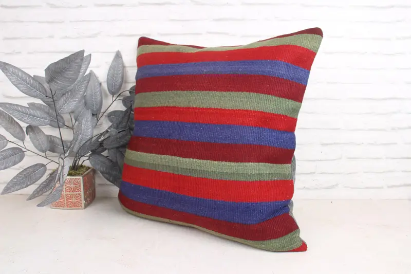 Cushion Cover, Turkish Kilim Pillow, Ethnical Kilim Rug Pillow, Boho Pillow Sham Cover, 24x24 Green Pillow Case, Oriental Cushion Cover - 4