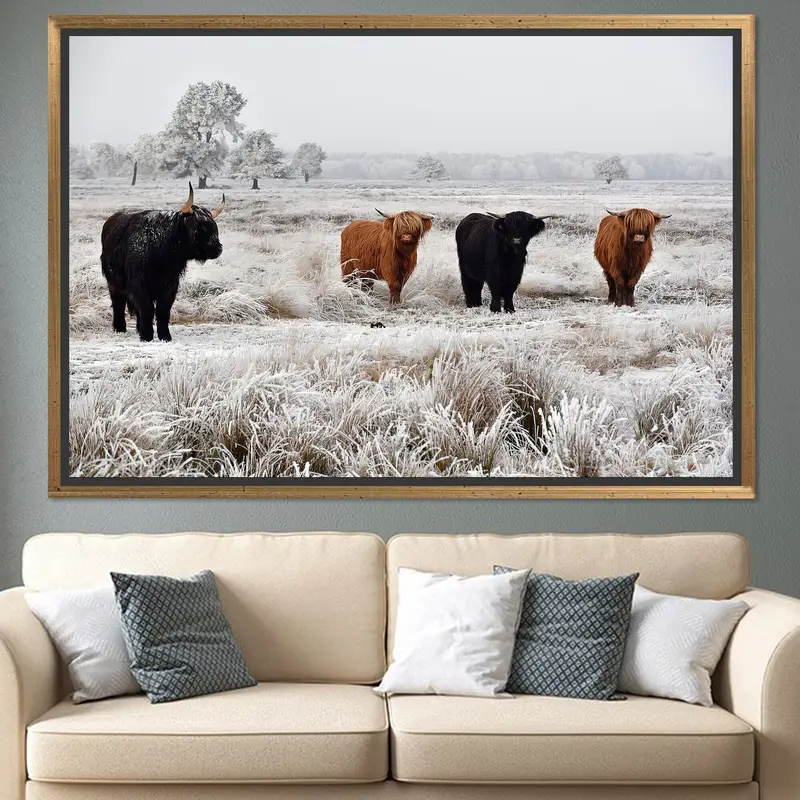 Elegant Cow Canvas: Farmhouse Nature Landscape Art Print
