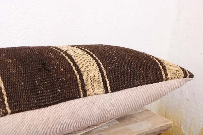 Turkish Kilim Pillow, Pillow Case, Gift Pillow, Authentic Pillow Case, 12x36 Brown Pillow, Pastel Pillow, Home Decor Pillow, Oriental Cushion Case - 6