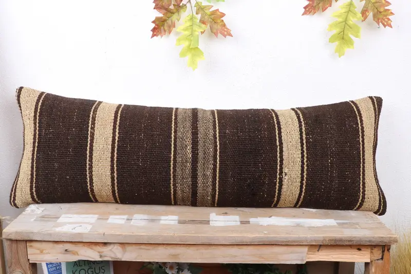Turkish Kilim Pillow, Pillow Case, Gift Pillow, Authentic Pillow Case, 12x36 Brown Pillow, Pastel Pillow, Home Decor Pillow, Oriental Cushion Case - 2