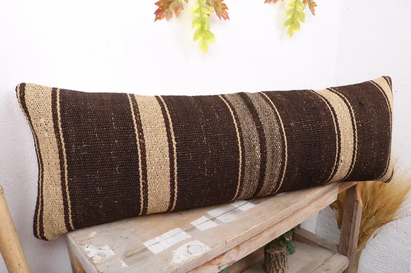 Turkish Kilim Pillow, Pillow Case, Gift Pillow, Authentic Pillow Case, 12x36 Brown Pillow, Pastel Pillow, Home Decor Pillow, Oriental Cushion Case - 4
