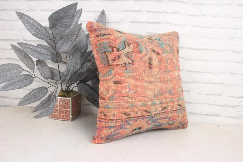 18x18 Orange Cushion Cover, Turkish Kilim Pillow, Pillow Cover, Gift Pillow, Tapestry Cushion Cover, One Of A Kind Pillow, Throw Kilim Pillow - 3